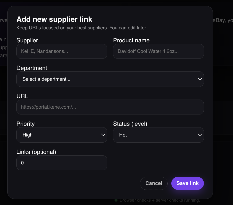 RestocKING — Add new supplier link